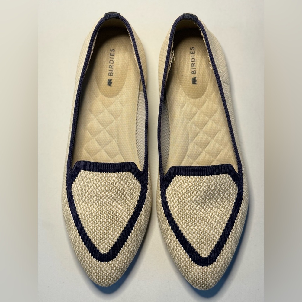 Birdies womens flat blue and beige